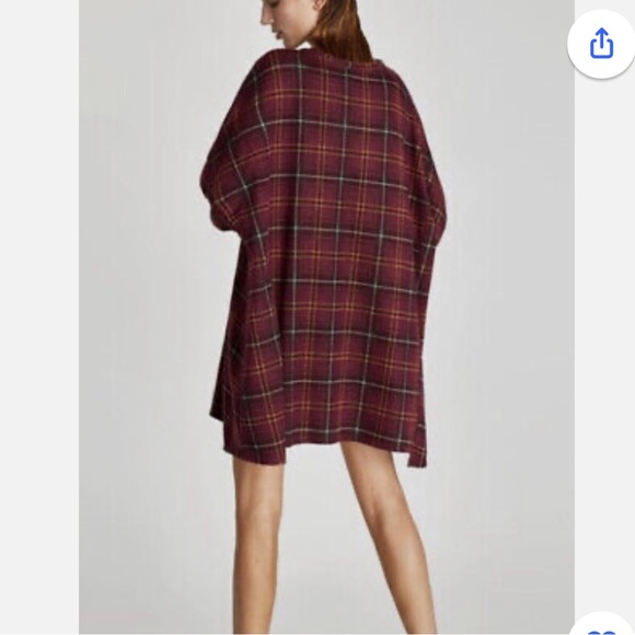 Zara Oversized Boxy Maroon Plaid Short Sleeved Dress. Size Small - Picture 2 of 6